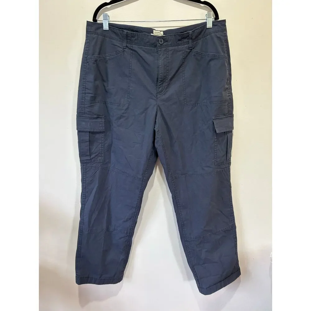 L.L. Bean flannel lined blue pants womens 16 petite favorite fit cargo gorpcore - Picture 1 of 8